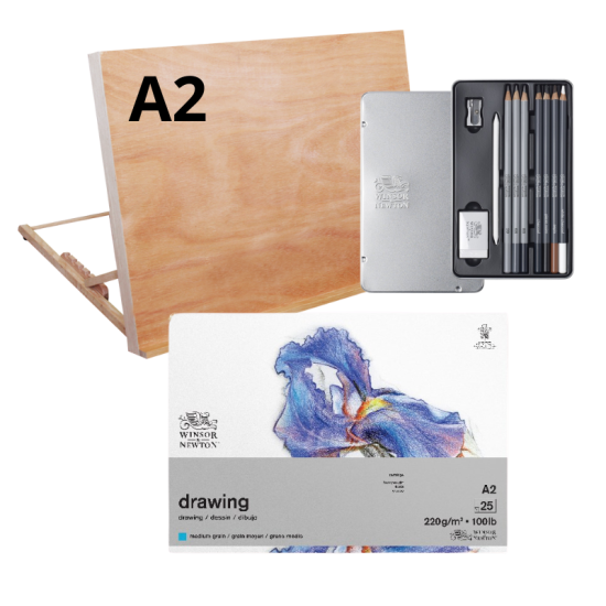 A2 Bordstaffeli, tegneblok og sketch blyantsæt