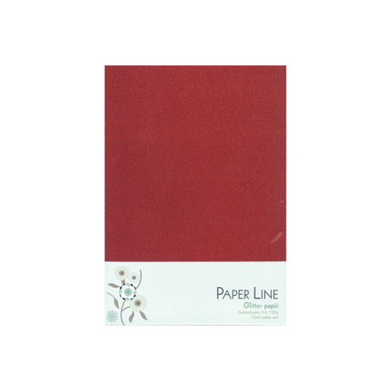 Rød glitterpapir A4 120 g. dobbeltsidet 10 ark.